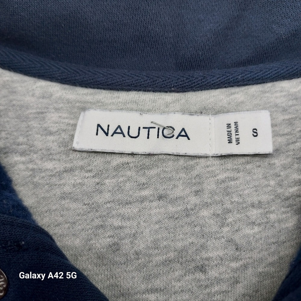 Nautica Mens Small Pullover Sweatshirt Colorblock 1/4 Snap Mock Neck - Picture 3 of 8